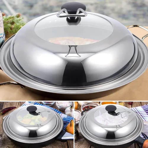 Vista 3 de Operitacx Tapa de olla de acero inoxidable Cubierta de wok de acero inoxidable Cubierta universal para ollas Utensilios de cocina Tapa de cocina