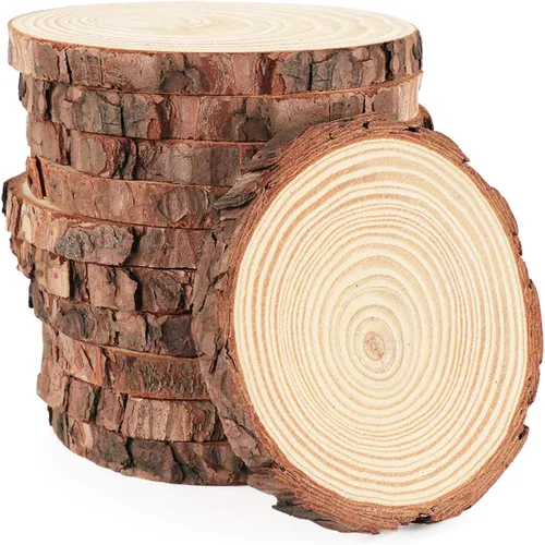 Vista 10 de ilauke Rebanadas de Madera, 10 Piezas de 3.5"-4" de Madera Natural Redondas, Círculos de Madera con Corteza, Kit de Madera Sin Terminar