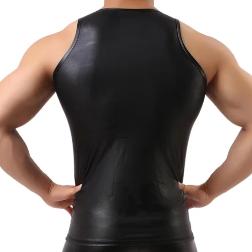 Vista 4 de YUFEIDA Chaleco de piel sintética para hombre, camiseta sin mangas