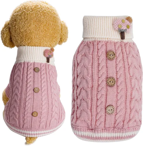 Vista 8 de Topbuti Suéter para perro con cuello alto, ropa de punto para mascotas, suéter de cuello redondo, abrigo de invierno para mascotas, ropa cálida
