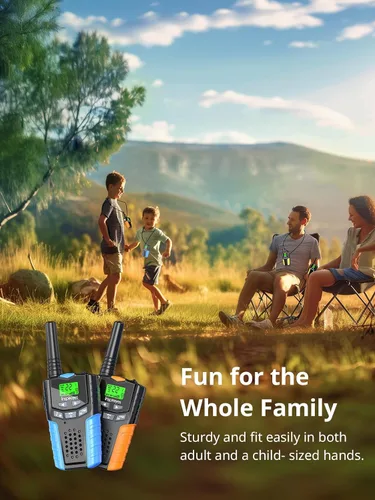 Vista 4 de Inspireyes Walkie Talkies para niños, paquete de 2 recargables de largo alcance, juguetes para niños y niñas de 3 a 12 años, juguete de radio de 2