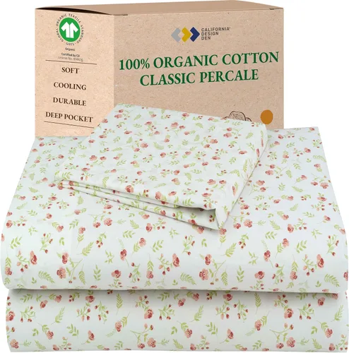 Vista 11 de California Design Den Juego de 2 sábanas individuales - 100% algodón orgánico, sensación de percal crujiente y transpirable, sábanas blancas