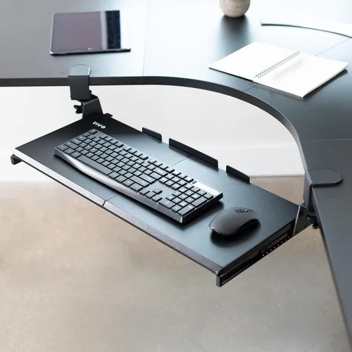 Vista 3 de VIVO Bandeja de teclado extraíble grande para escritorio de esquina, 27 (33 incluyendo abrazaderas) x 11 pulgadas plataforma deslizante cajón