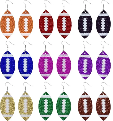 Vista 3 de Pendientes ligeros de piel sintética con lentejuelas de fútbol, diseño de hojas de rugby, para mujeres y niñas, accesorios de joyería de fútbol