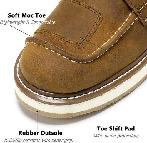 Vista 2 de ROCKROOSTER Magnolia 6" Botas de cuña con cierre lateral para hombre, Botas de motocicleta ligeras con punta suave tipo mocasín SAP309-Marrón