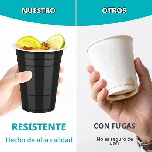 Vista 4 de LANLISA 50 vasos de plástico negros, vasos desechables de 16 onzas, tazas para beber para suministros de fiesta