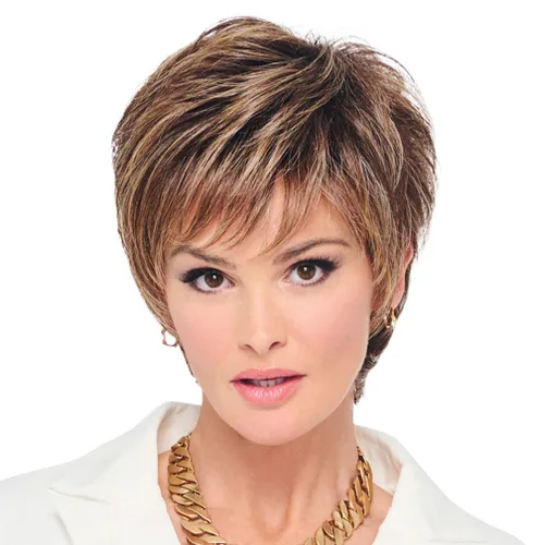 Vista 26 de Raquel Welch - Peluca corta Bob atada a mano feroz y enfocada por Hairuwear, gorra de tamaño medio, castaño iluminado por el sol RL10/12
