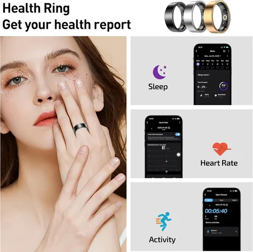Vista 6 de Anillos de salud inteligentes para mujeres y hombres, rastreador de actividad con frecuencia cardíaca, oxígeno en sangre, HRV, monitor de sueño
