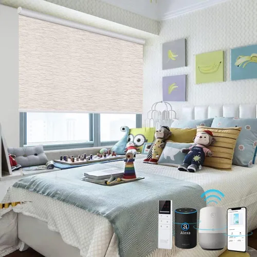 Vista 10 de TIPIACE Persianas motorizadas recargables compatibles con Alexa Google Home a través del concentrador, control remoto, opacas, de tela jacquard