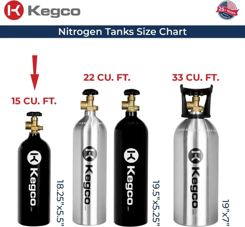 Vista 8 de Kegco Tanque de aire de nitrógeno de 15 pies cúbicos con elegante acabado epoxi negro (vacío)