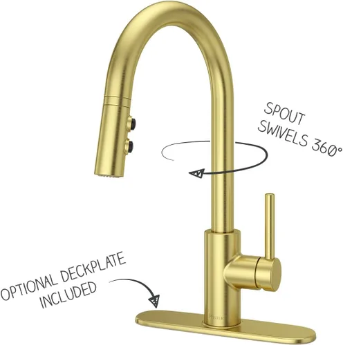 Vista 6 de Pfister Stellen - Grifo de cocina con pulverizador extraíble, de una sola manija, de alto arco, acabado en oro cepillado, LG529SABG