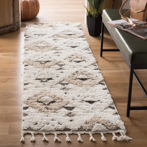Vista 14 de SAFAVIEH Alfombra marroquí con borlas, 2 x 3 pies, marfil y marrón, no desprende pelusa y fácil de limpiar, textura alta y baja, ideal