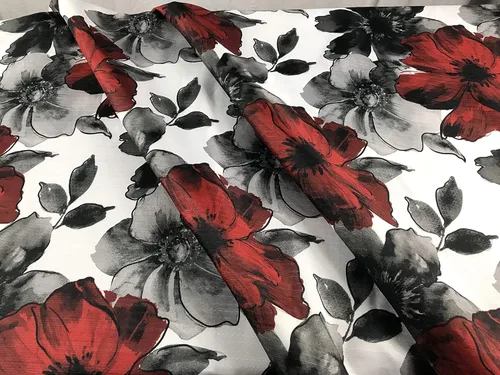 Vista 2 de Cortina de ducha gótica romántica: diseño floral de acuarela, rojo oscuro carbón negro blanco