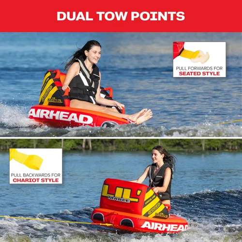 Vista 2 de Airhead Mable Towable Tube for Boating, 1-4 Rider Inflatable Boat Tube for Water Tubing, Heavy Duty Full Nylon Cover, EVA Foam Pads, Dual Tow Point