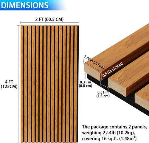 Vista 2 de Paneles de pared acústicos 3D con listones y acabado en madera, paquete de 2 paneles de absorción de sonido para estudio, oficina, sala de estar