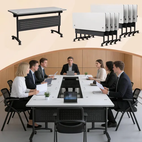 Vista 10 de Paquete de 4 mesas de conferencias plegables, mesa de entrenamiento modular Gris hierro profundo