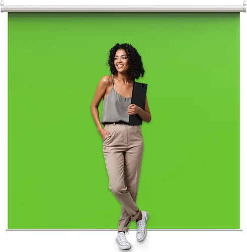 Vista 12 de Estilo más amplio: pantalla blanca KHOMO Gear de 84 x 84 pulgadas, telón de fondo extraíble extragrande, pantalla de proyector enrollable plegable