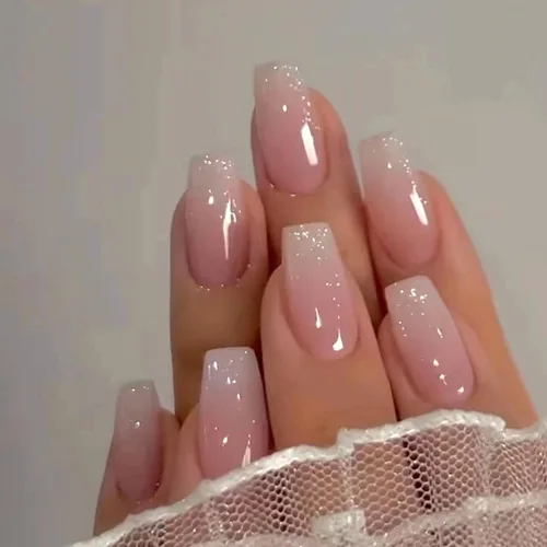 Vista 9 de Uñas postizas a presión en forma de almendra, uñas postizas medianas y brillantes, uñas adhesivas con punta francesa, cobertura completa, uñas