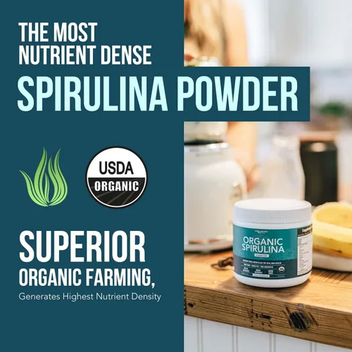 Vista 3 de Polvo de espirulina orgánica – Hecho con espirulina Parry®, conocida por su pureza superior y densidad de nutrientes – Agricultura vegana – No