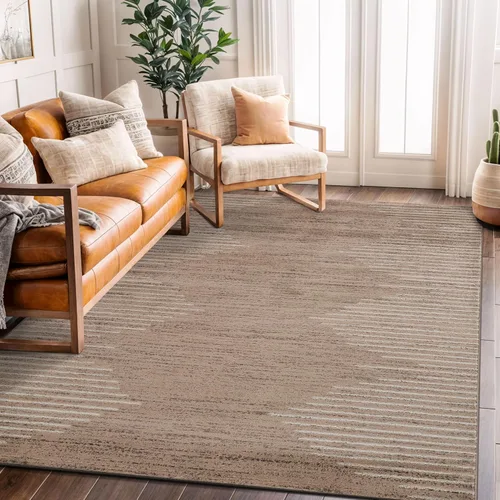 Vista 42 de Rugshop Alfombra bohemia a rayas resistente a las manchas, color beige, 2 x 7 pies