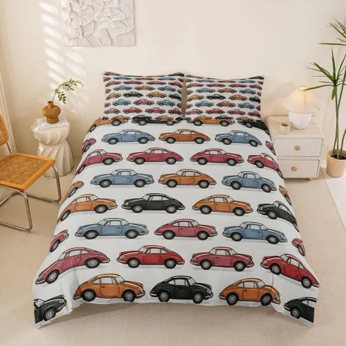 Vista 32 de Feelyou Race Car Duvet Cover Twin Size Boys Girls Speed Sports Car Bedding Set Breathable Soft Racing Comforter Cover 2Pcs Black White Checked Azure