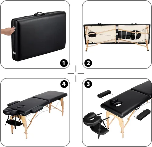 Vista 5 de Yaheetech - Mesa de masaje portátil, camas para pestañas, cama de spa, sofá de masaje plegable, mesas de spa ajustables, plegables en 2 con bolsa
