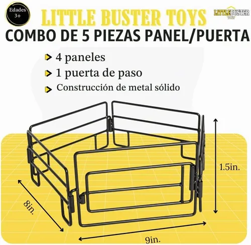 Vista 2 de Little Buster Toys Combo de 5 piezas de panel y puerta de paso – Juego de accesorios de rancho a escala 1:16 de metal negro para exhibiciones