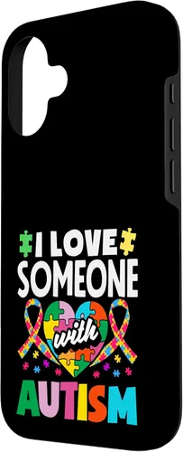 Vista 2 de Love Someone with Autism Awareness Puzzle Piece Ribbon Case for iPhone 16