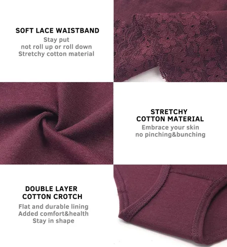 Vista 4 de AYMEFF Cotton Underwear for Women Lace Bikini Panties Soft Stretch Hipster Breathable Briefs 5-Pack
