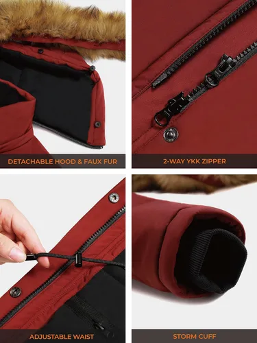 Vista 5 de ORORO Parka térmica para mujer con aislamiento Thermolite y capucha desmontable, chaqueta larga con calefacción para mujer