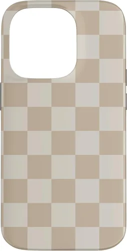 Vista 17 de iPhone 16 Vanilla Blanco café crema a cuadros ajedrez patrón clásico caso