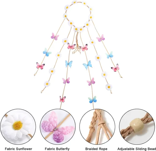 Vista 3 de AWAYTR Diadema de girasol para mujer, hippie, bohomia, cuerda de plumas, coronas para niñas