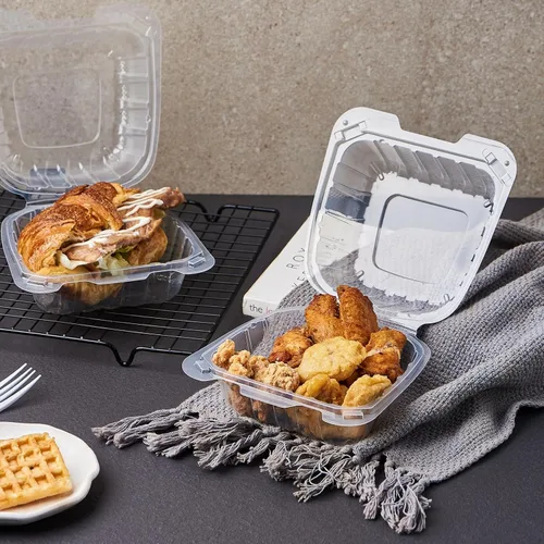 Vista 4 de Jaluxing 100 unidades de contenedores desechables de plástico transparente con bisagras para llevar alimentos, 15 cm de ancho, envases desechables