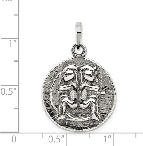 Vista 2 de Colgante de plata de ley 925 maciza con diseño de horóscopo de Géminis de 1.142in x 0.748in