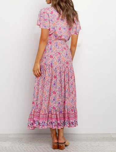 Vista 2 de R.Vivimos - Vestido de verano holgado para mujer, tela de algodón, estampado floral, manga corta