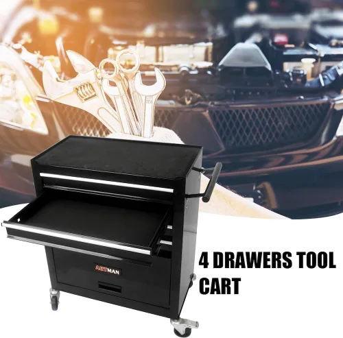 Vista 6 de Carrito de herramientas con ruedas y cajones mecánicos, caja de herramientas resistente con cerradura, carrito de herramientas multifuncional