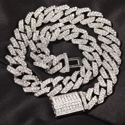 Vista 4 de FunParrot Collar de cadena cubana resistente Hip Hop para hombre (plata, 24in-18-B), Metal, Diamantes de imitación