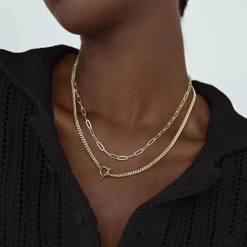 Vista 2 de CHESKY Collares de oro en capas para mujer, collar de cadena de oro delicado de 14 quilates para mujer, cadena de clip de eslabones cubanos de moda