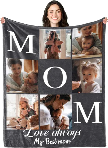Vista 10 de Manta personalizada regalo conmemorativo con collage de texto fotográfico: fabricada en Estados Unidos, manta personalizada de 10 fotos, manta