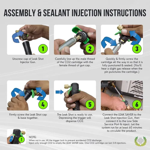 Vista 9 de Leak Saver - Fuga Shot HVAC - Inyector sellador de fugas y lanzador de línea de condensado - Cartuchos de CO2 no contaminantes - para A/C y mini