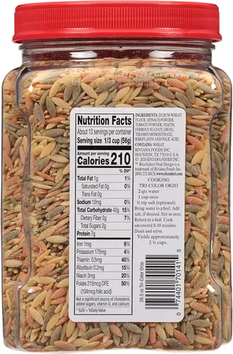 Vista 3 de RiceSelect Tri-Color Orzo Pasta, sin OMG, 26.5 oz (paquete de 4 frascos)