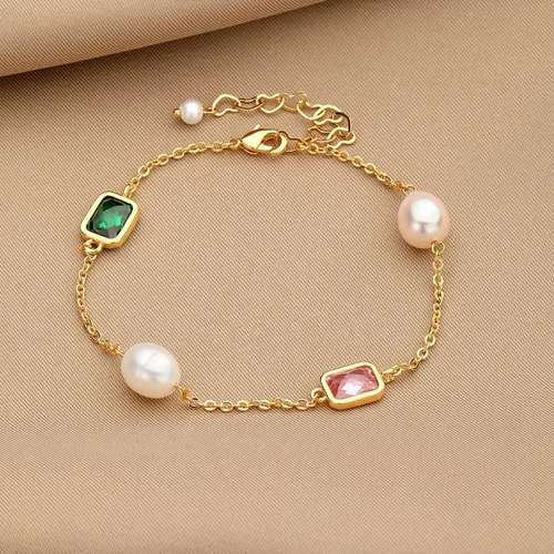 Vista 6 de XYJZXY Pulsera de perlas pequeñas de oro chapada en oro de 18 quilates, pulsera barroca de perlas de agua dulce para mujer, pulsera ajustable