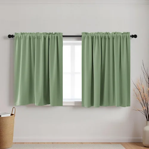 Vista 18 de Cortinas de café KOUFALL de 18 x 24 pulgadas para tratamientos de ventanas pequeñas, niveles de cortinas bohemias opacas para ventanas de RV y Beige