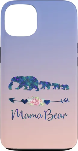 Vista 7 de Teal Blue Purple Floral Mama Bear Four Cubs Blue Pink Case for iPhone 17