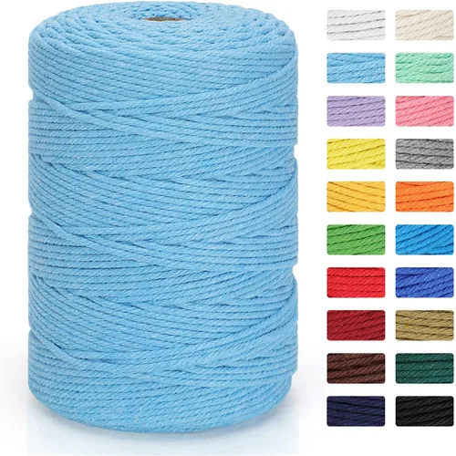 Vista 25 de Cordón de macramé 3mm x 300m Cuerda de macramé 100% algodón natural Cordón de algodón trenzado de 4 hebras para manualidades DIY, adornos