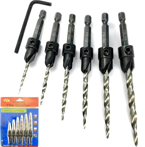 Vista 29 de FTG USA Juego de 3 brocas avellanadoras ajustables para madera #4 (7/64 pulgadas) con broca cónica para carpintería