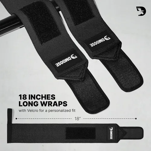Vista 6 de DMoose Fitness Muñequeras para levantamiento de pesas de 18 pulgadas – Envoltura de gimnasio resistente con lazo para el pulgar para apoyo y alivio