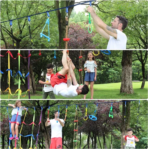 Vista 7 de Rainbow Craft Correas de hebilla Ninja Slackline – 8 trabillas extraíbles para colgar para entrenamiento de carrera de obstáculos ninja, accesorios