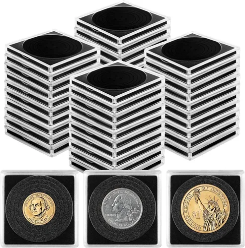 Vista 8 de 20 piezas de estuches ajustables de acrílico para colección de monedas con esponjas, soporte de monedas con cierre, estuches de protección