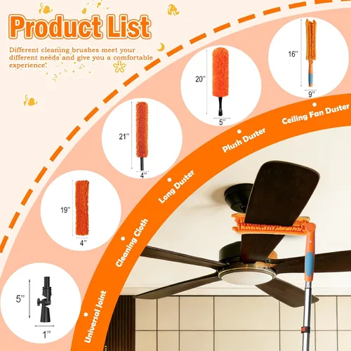 Vista 2 de LAANPOLE Limpiador de ventilador de techo de alcance de 26 pies, kit de limpiador de aspas de ventilador con poste de extensión de 5 a 20 pies